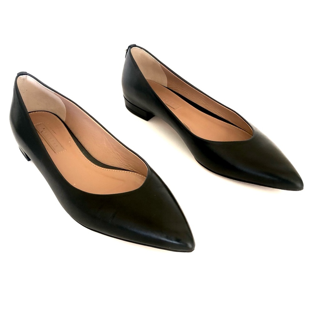 (SOLD) Hugo Boss Italian Black Leather Pointed Ballerina Flats